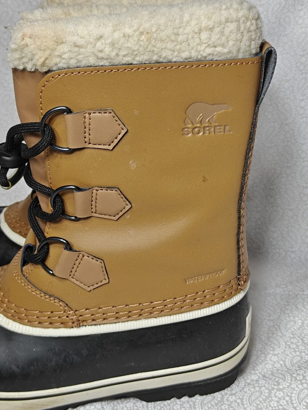 Sorel Youth Yoot PAC Brown Black Leather Waterproof Winter Boots Size 2